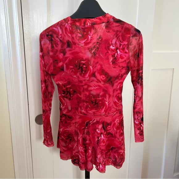 FUZZI Jean Paul Gaultier Red and Pink Floral V Neck Top - Picture 9 of 9
